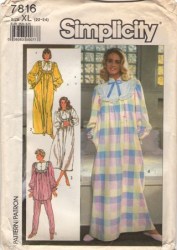 7816 SIMPLICITY  GRANNY NIGHTGOWN LENGTHS, PAJAMAS PATTERN 14, 16 MEDIUM uncut